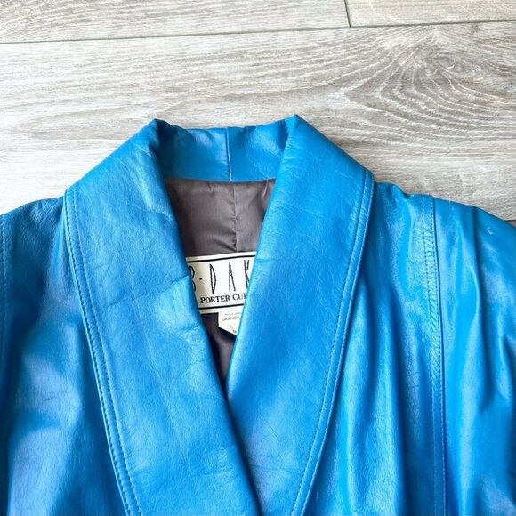 Vintage 80s BB Dakota Blue Leather Bomber Moto Jacket Made in Canada - Picture 5 of 16